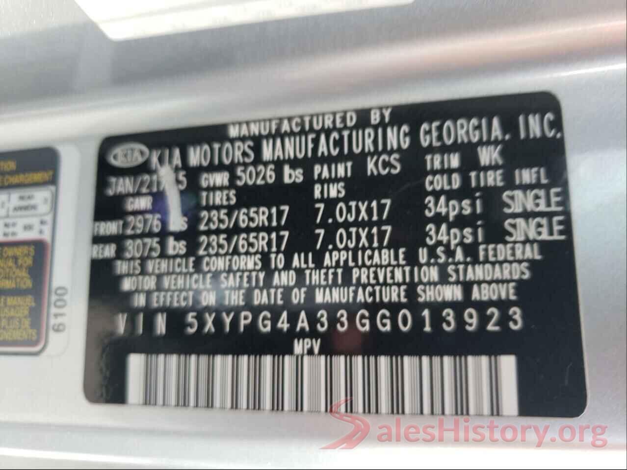 5XYPG4A33GG013923 2016 KIA SORENTO