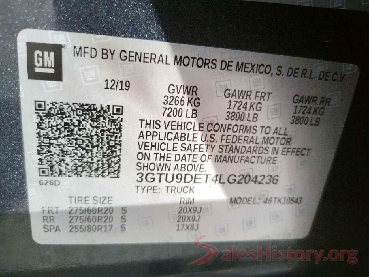 3GTU9DET4LG204236 2020 GMC SIERRA