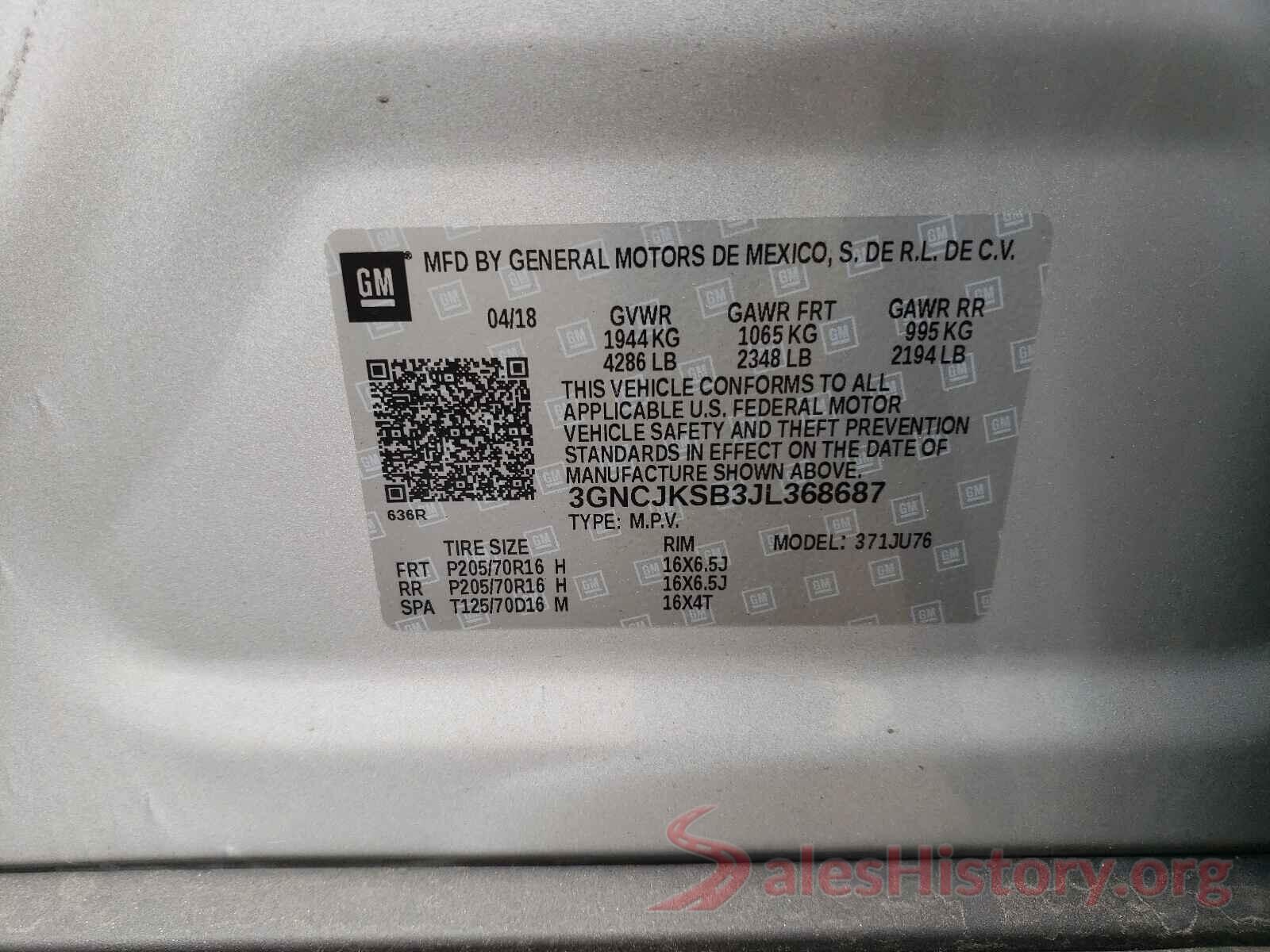 3GNCJKSB3JL368687 2018 CHEVROLET TRAX