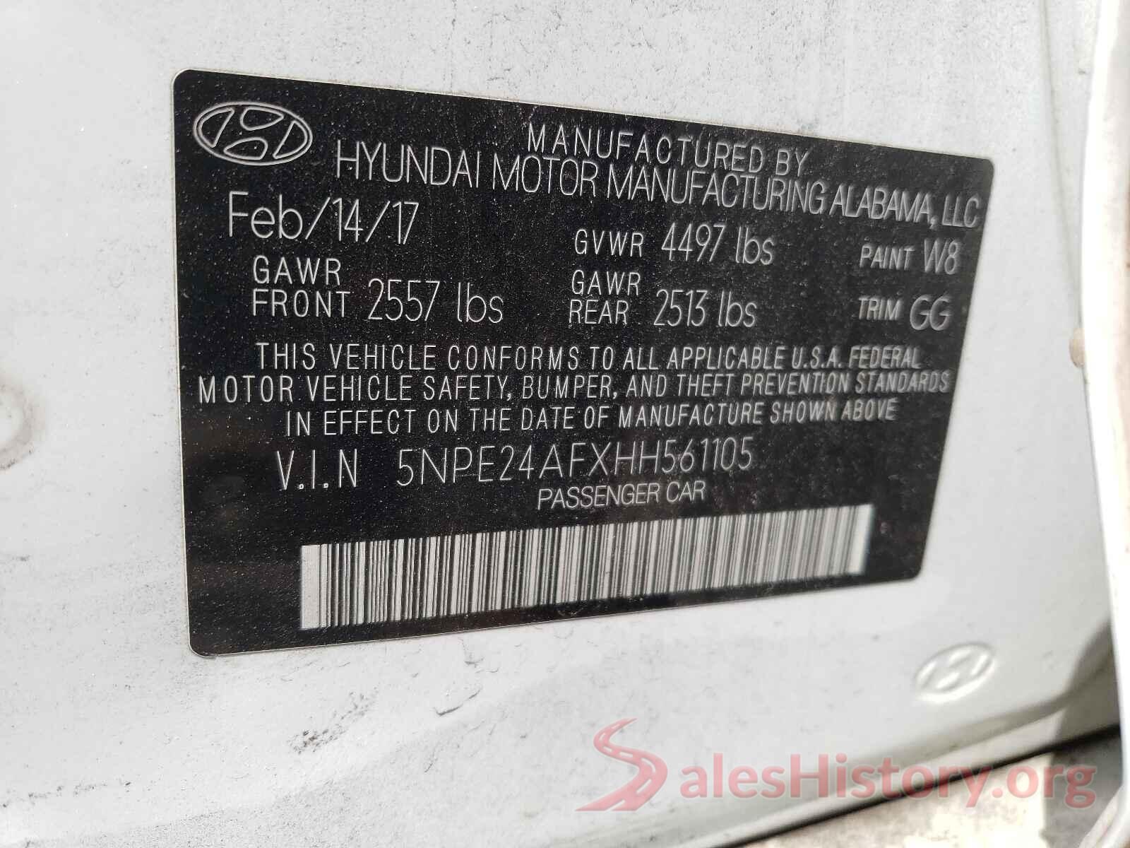 5NPE24AFXHH561105 2017 HYUNDAI SONATA