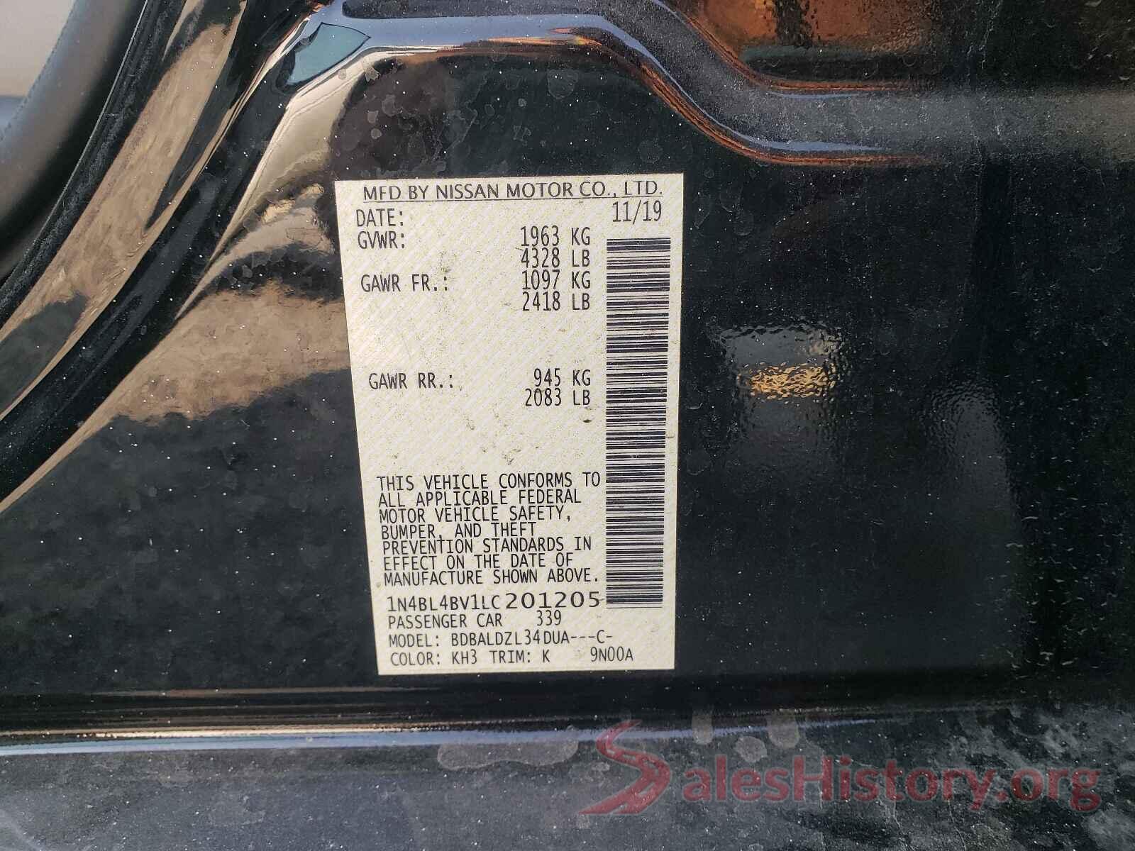 1N4BL4BV1LC201205 2020 NISSAN ALTIMA