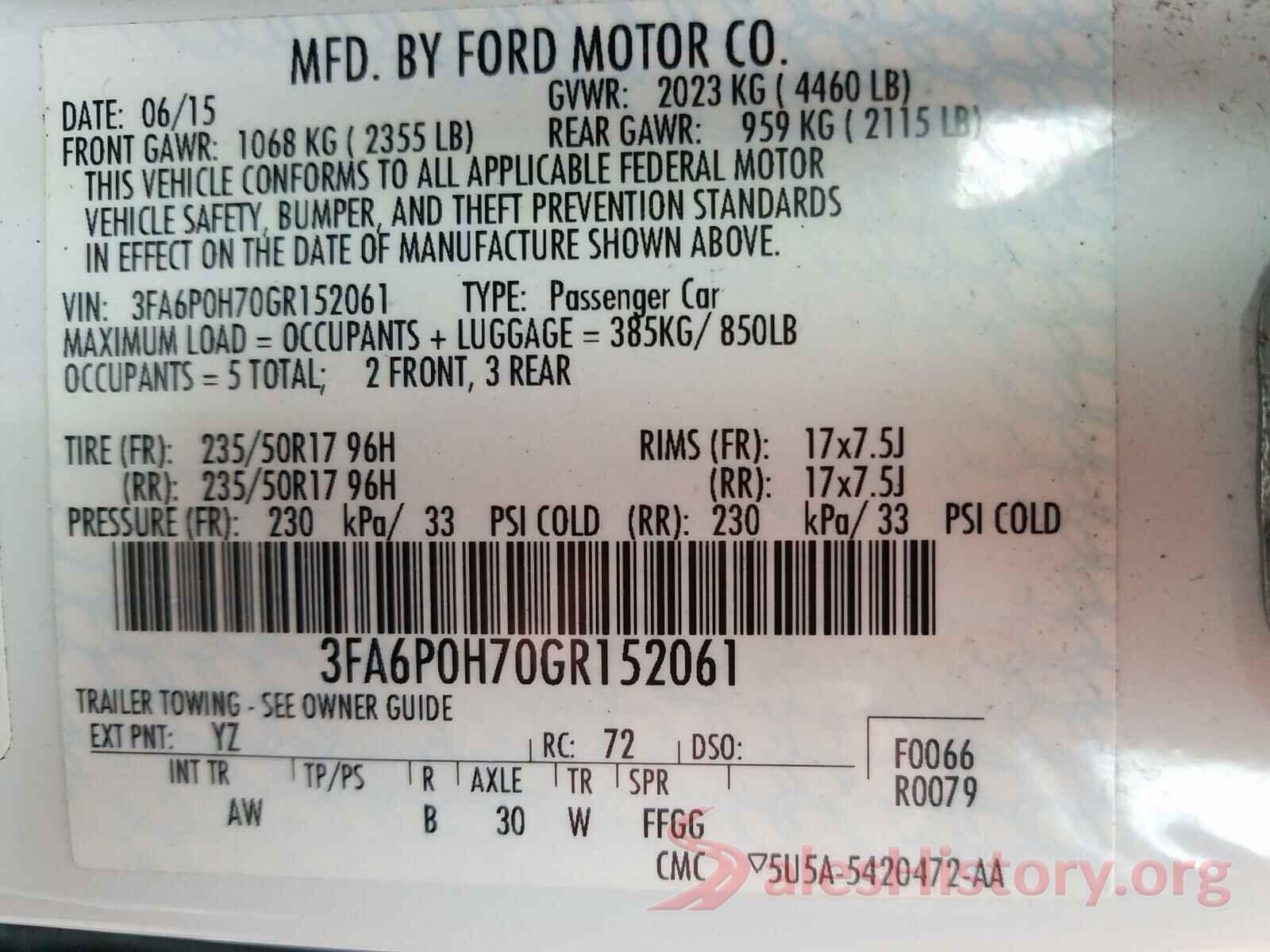 3FA6P0H70GR152061 2016 FORD FUSION