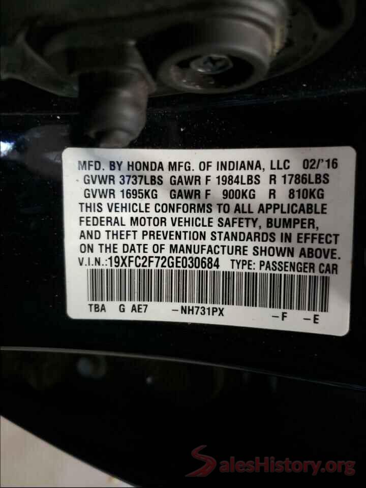 19XFC2F72GE030684 2016 HONDA CIVIC