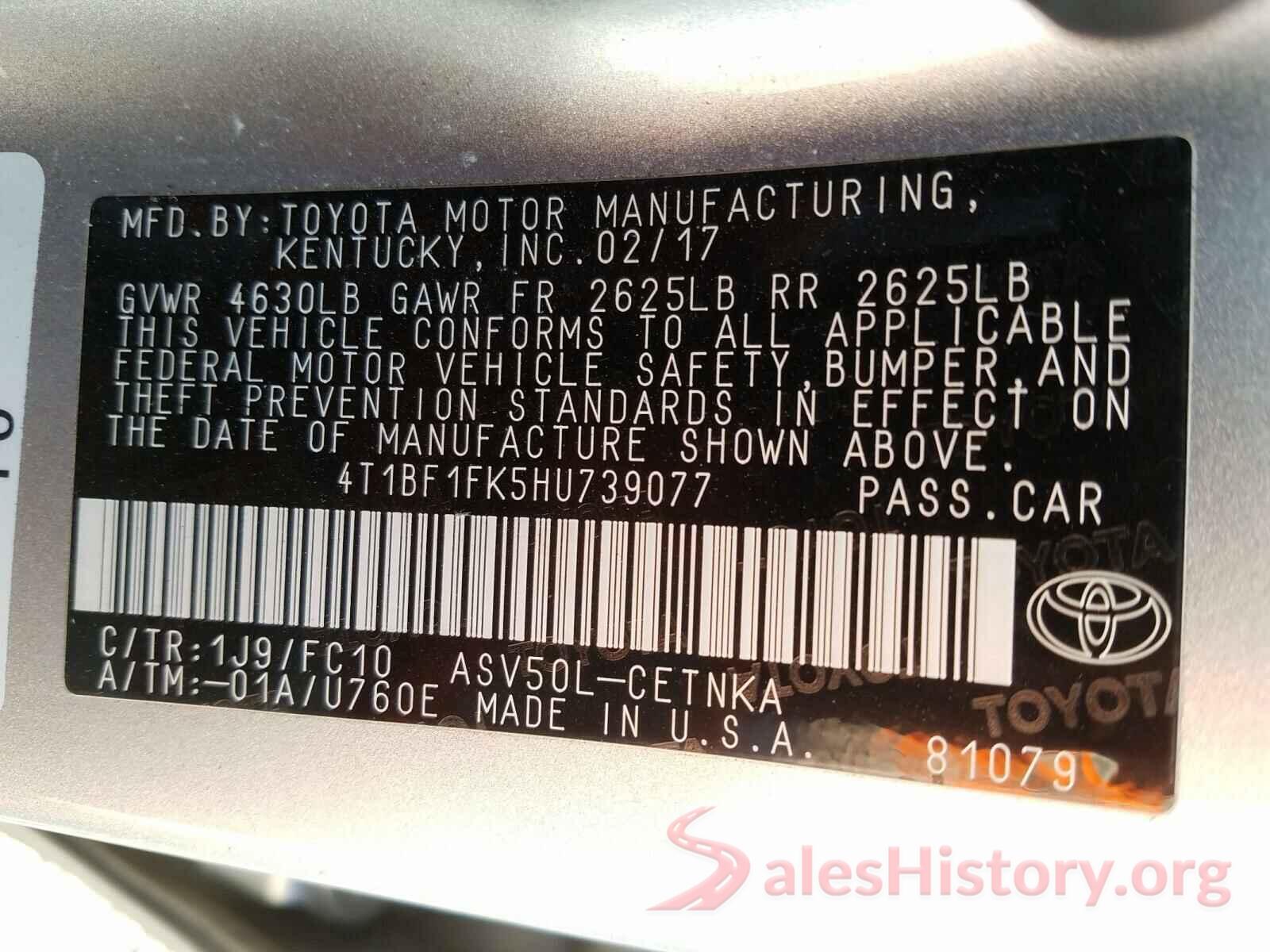 4T1BF1FK5HU739077 2017 TOYOTA CAMRY