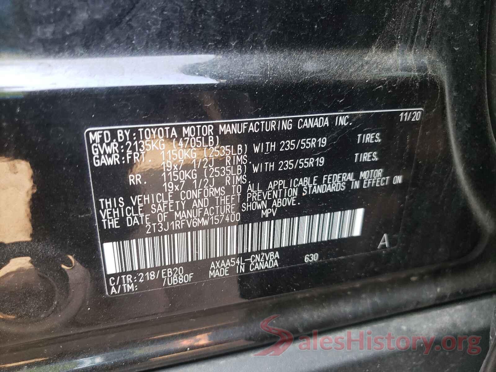 2T3J1RFV6MW157400 2021 TOYOTA RAV4