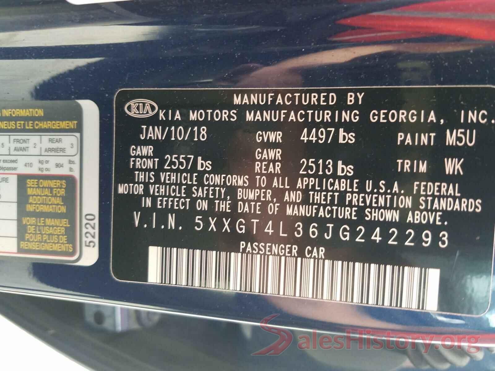 5XXGT4L36JG242293 2018 KIA OPTIMA