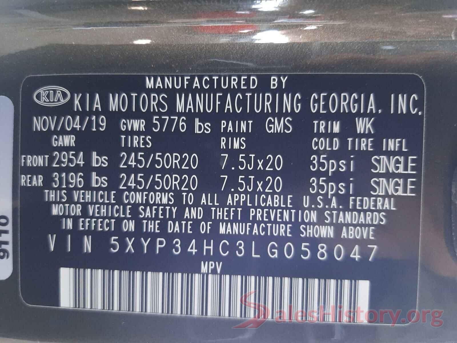 5XYP34HC3LG058047 2020 KIA TELLURIDE