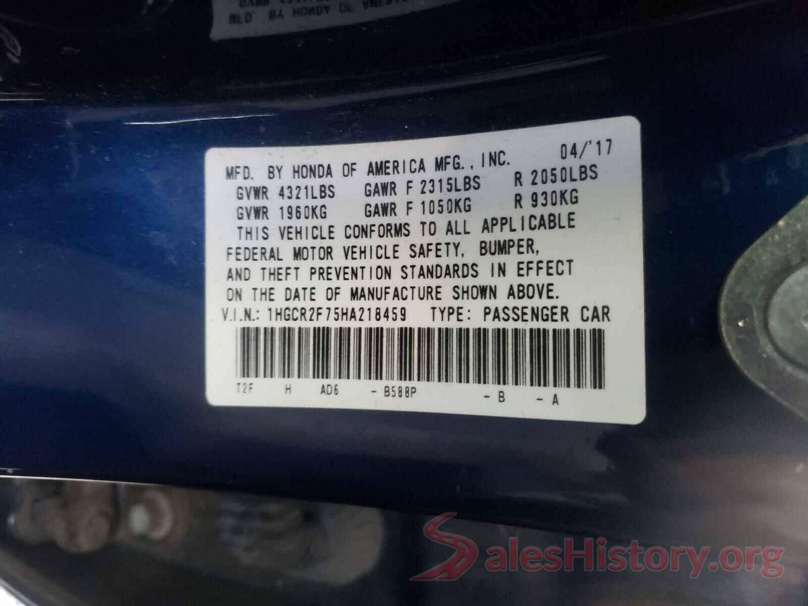 1HGCR2F75HA218459 2017 HONDA ACCORD