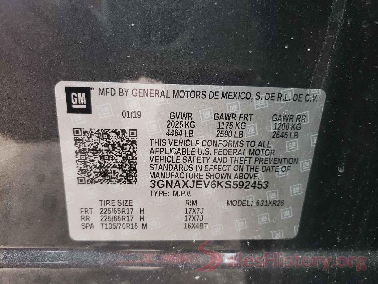 3GNAXJEV6KS592453 2019 CHEVROLET EQUINOX