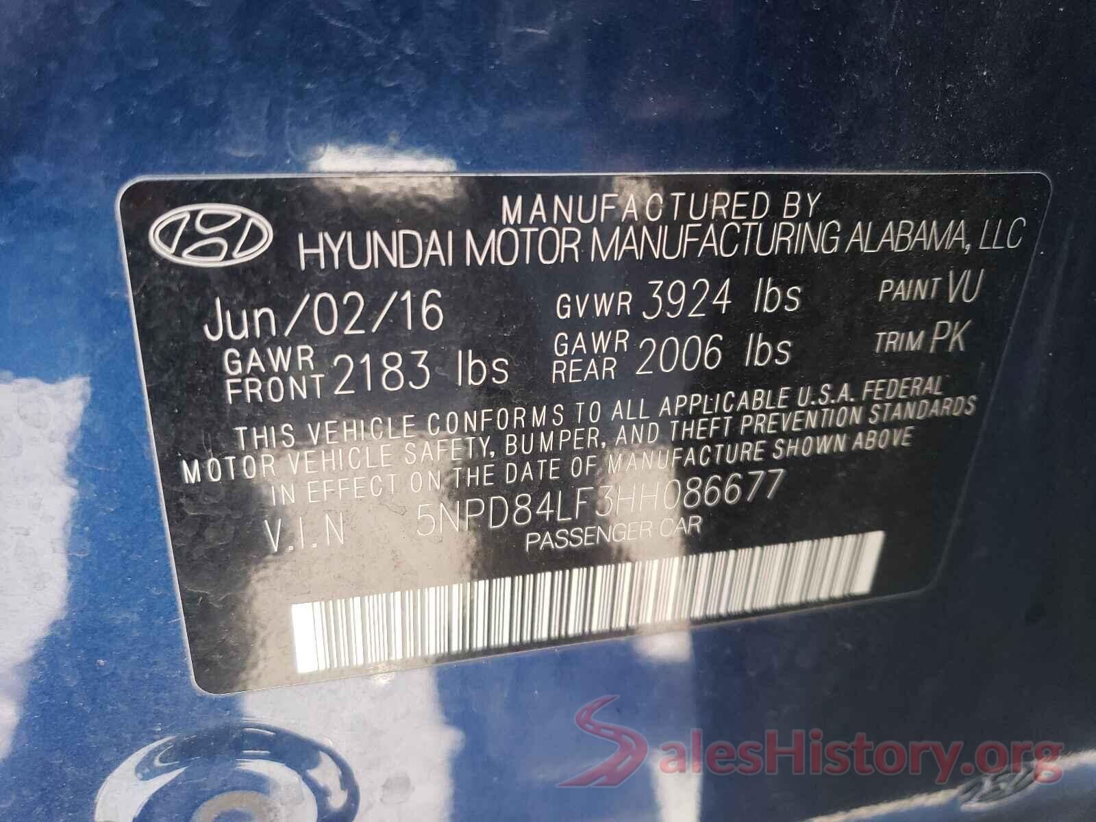 5NPD84LF3HH086677 2017 HYUNDAI ELANTRA