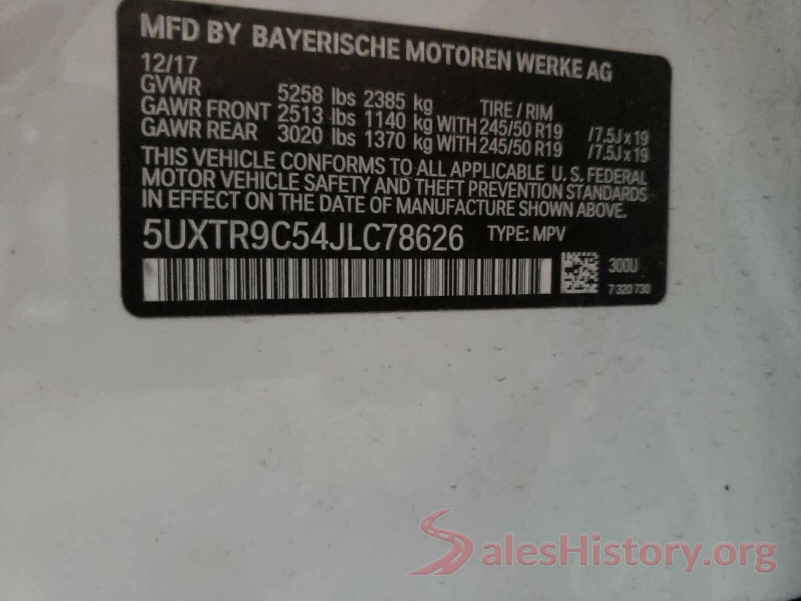 5UXTR9C54JLC78626 2018 BMW X3