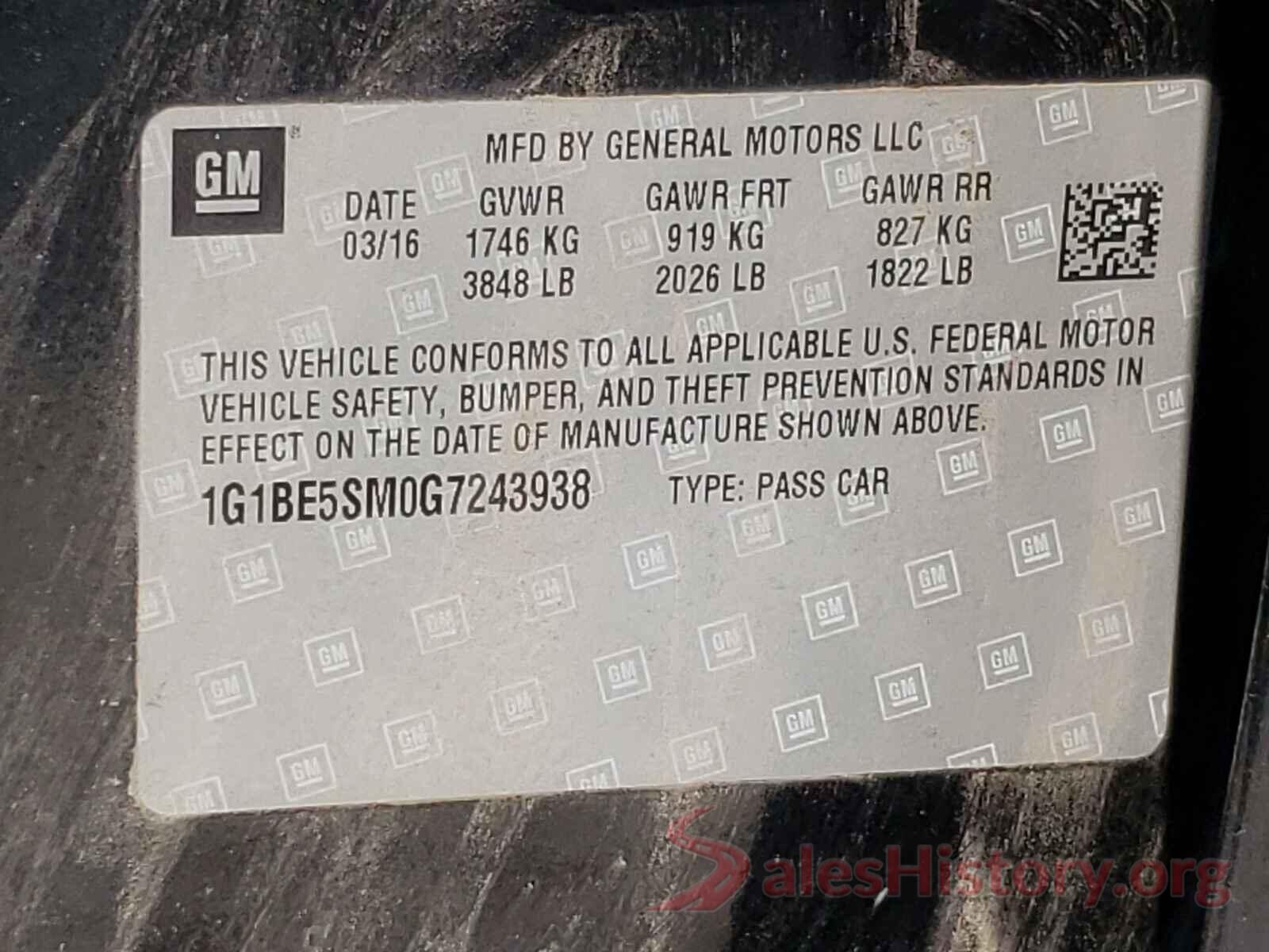 1G1BE5SM0G7243938 2016 CHEVROLET CRUZE