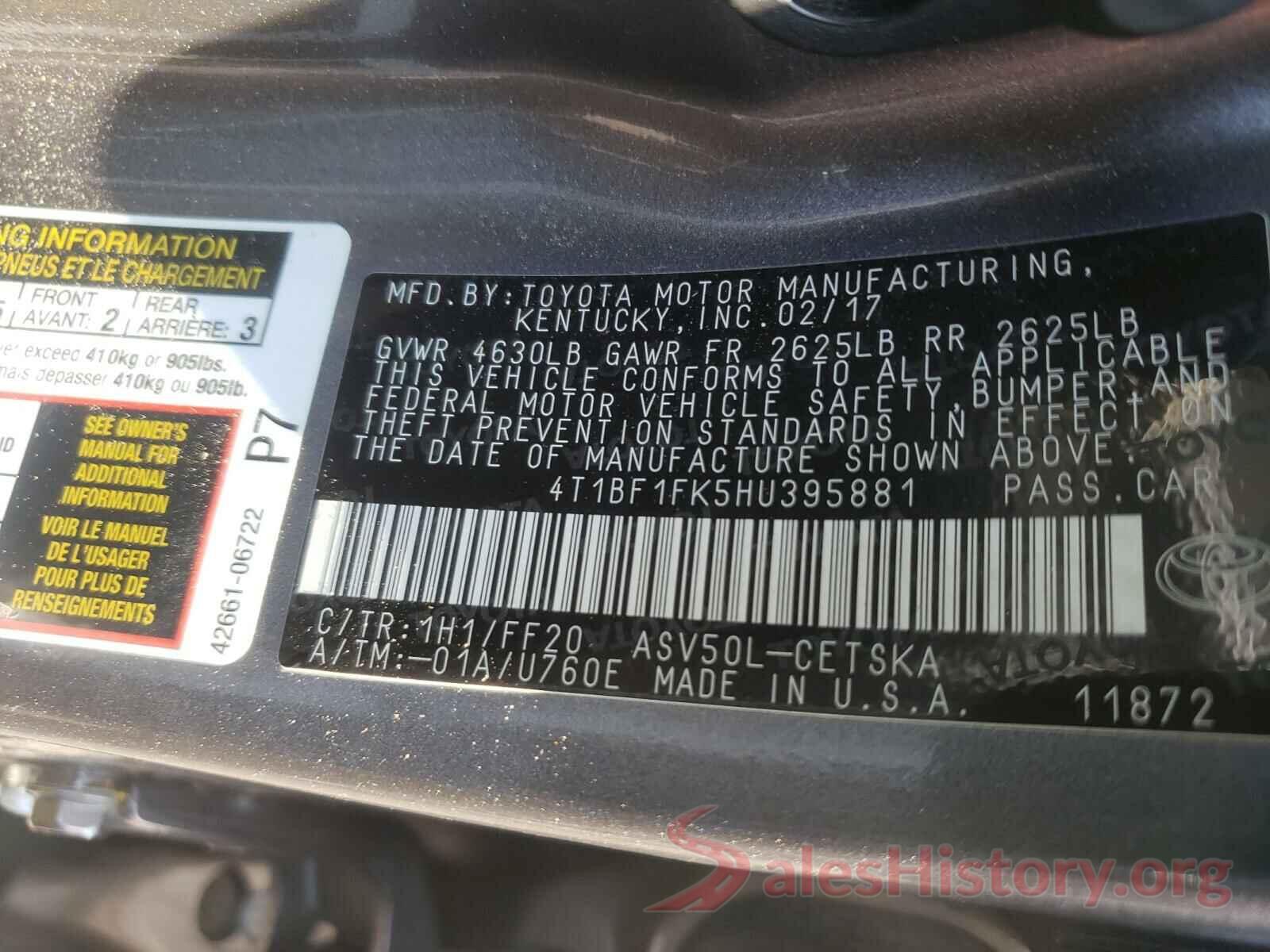 4T1BF1FK5HU395881 2017 TOYOTA CAMRY