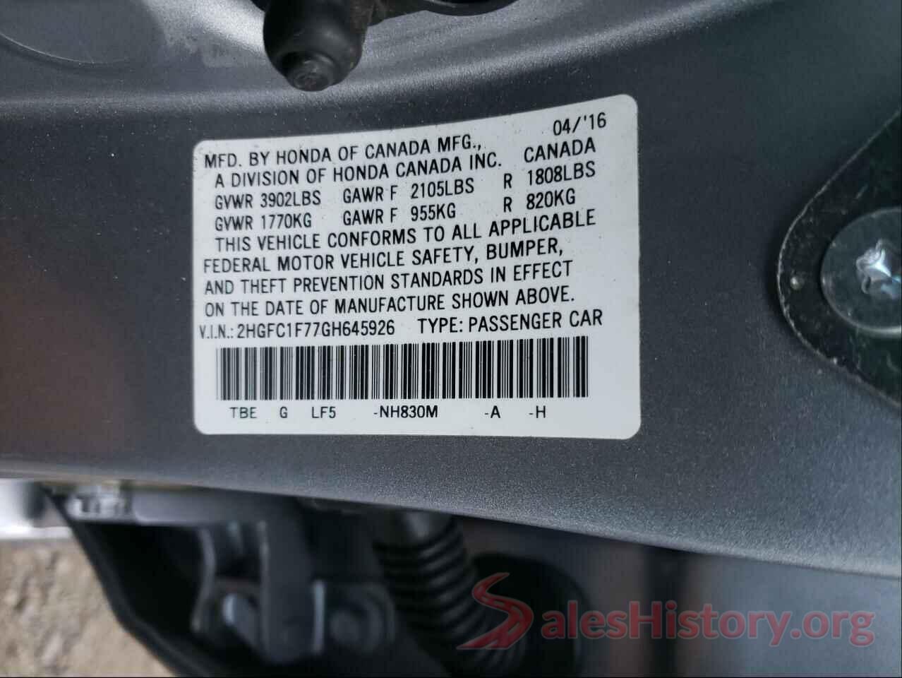 2HGFC1F77GH645926 2016 HONDA CIVIC