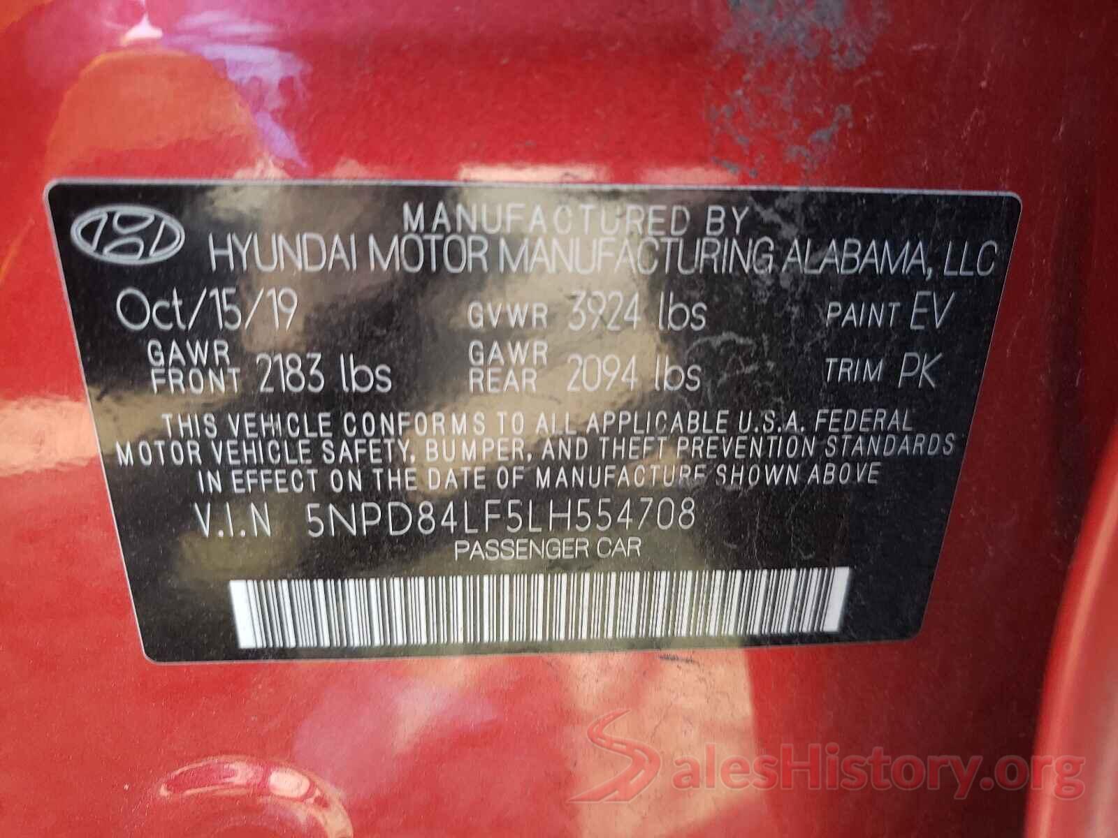 5NPD84LF5LH554708 2020 HYUNDAI ELANTRA