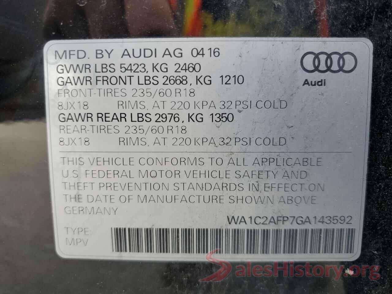 WA1C2AFP7GA143592 2016 AUDI Q5