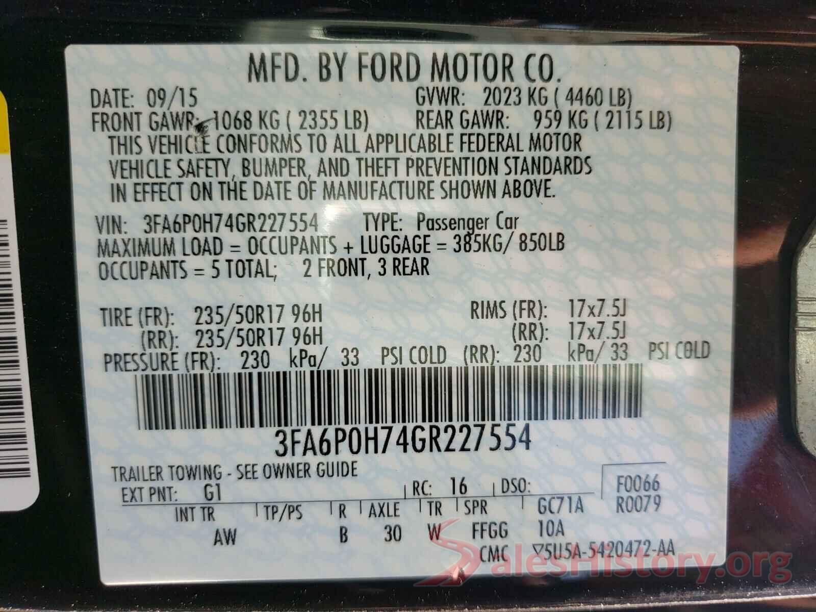 3FA6P0H74GR227554 2016 FORD FUSION