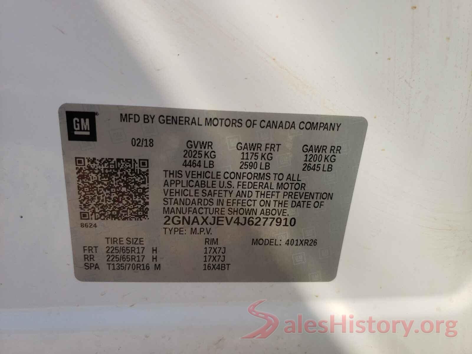 2GNAXJEV4J6277910 2018 CHEVROLET EQUINOX