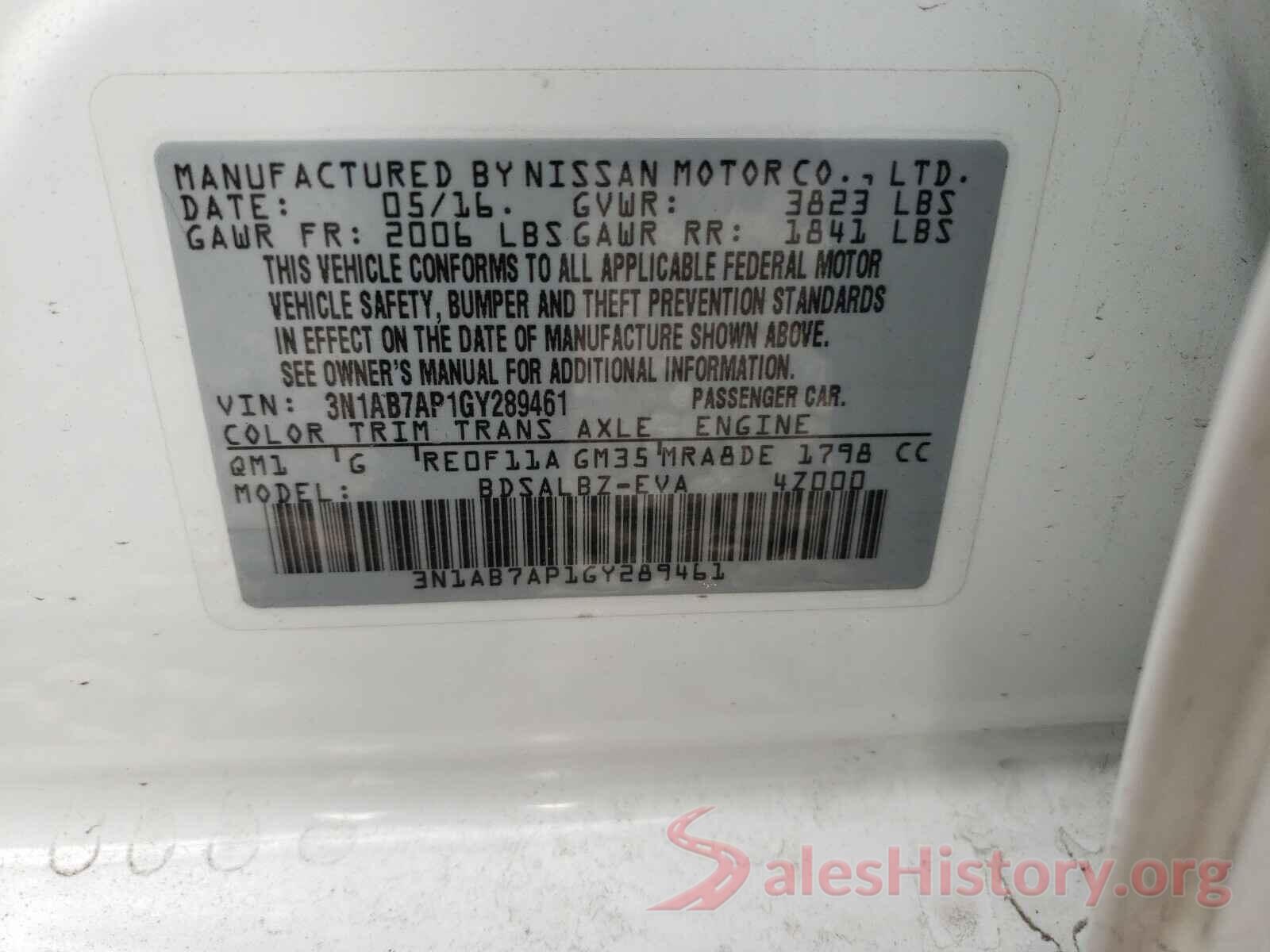 3N1AB7AP1GY289461 2016 NISSAN SENTRA