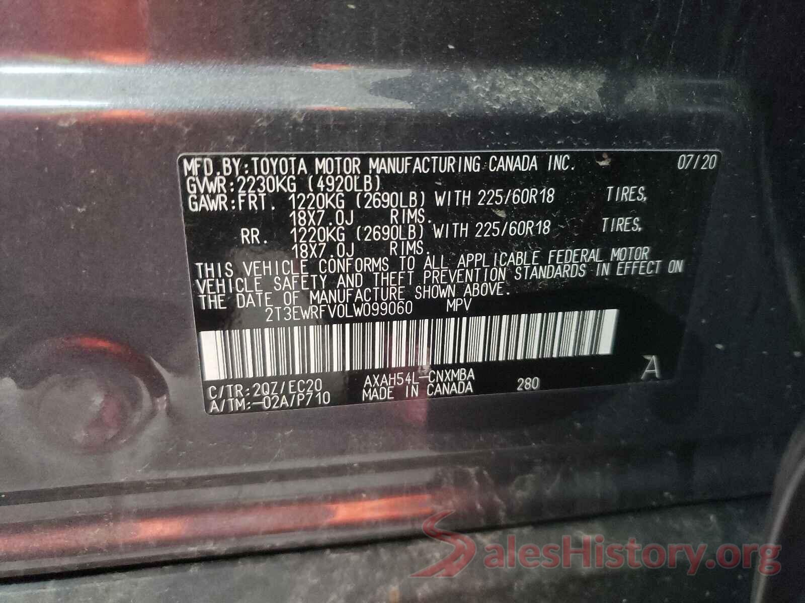 2T3EWRFV0LW099060 2020 TOYOTA RAV4