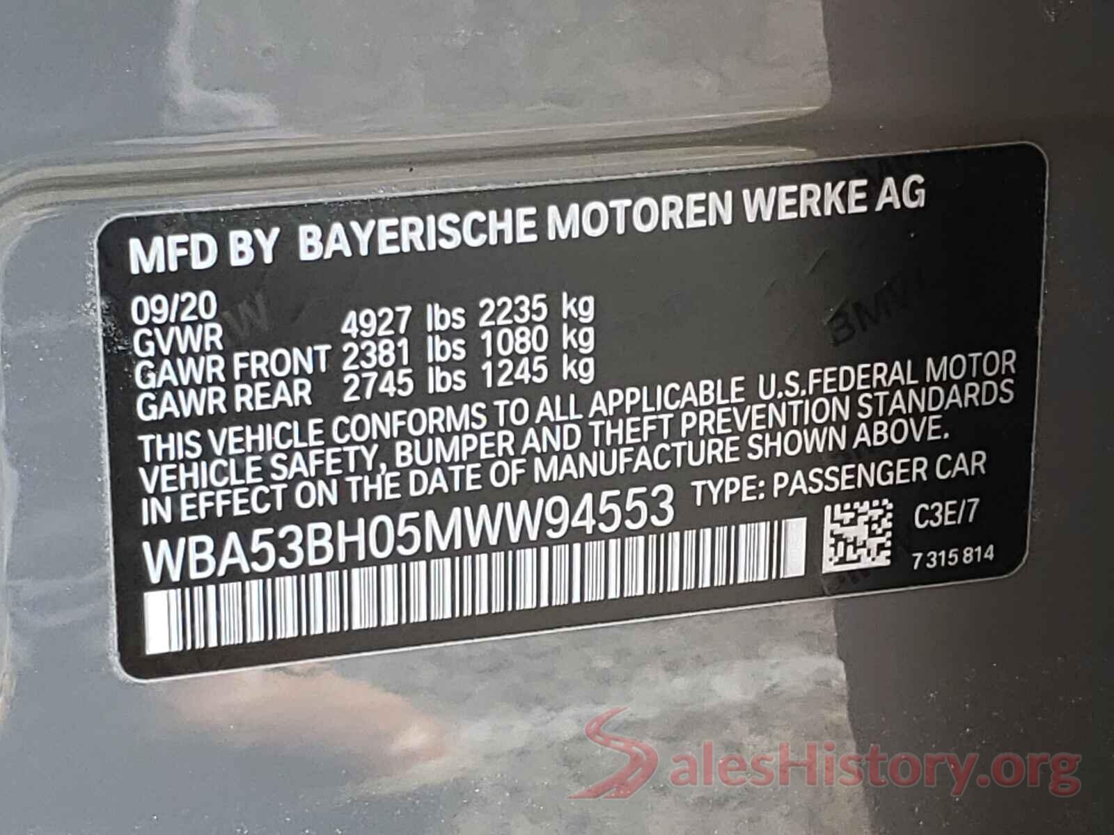 WBA53BH05MWW94553 2021 BMW 5 SERIES