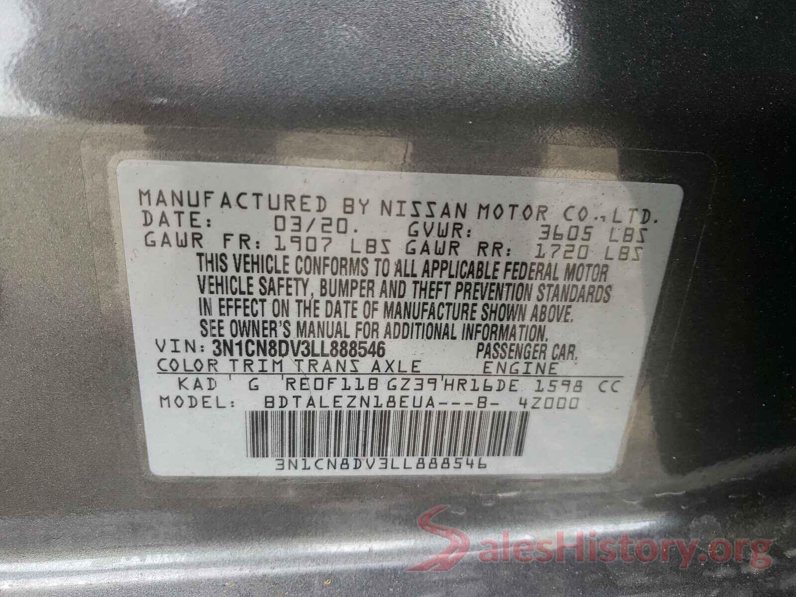 3N1CN8DV3LL888546 2020 NISSAN VERSA