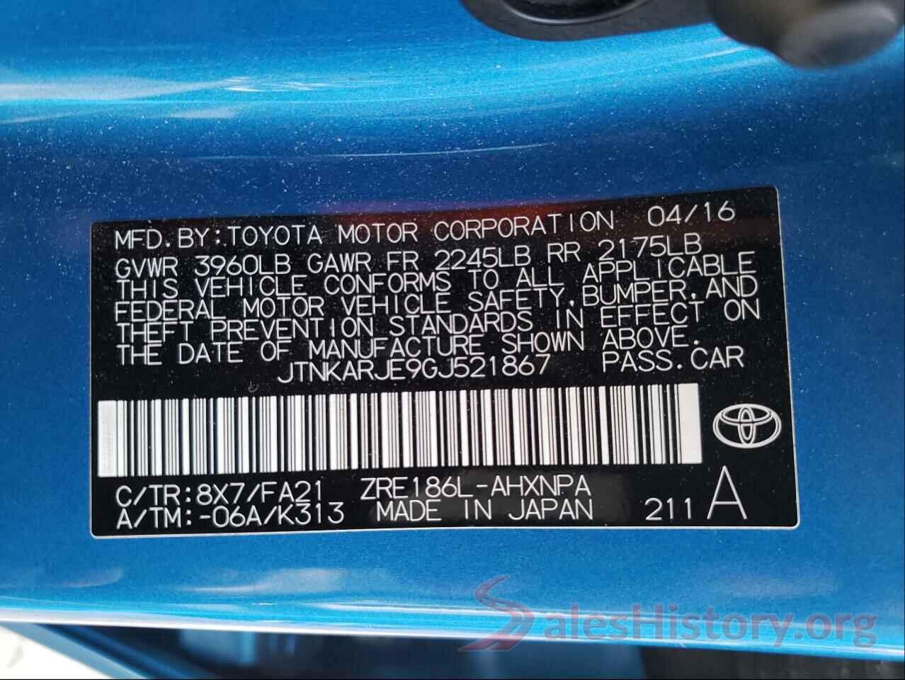 JTNKARJE9GJ521867 2016 TOYOTA SCION