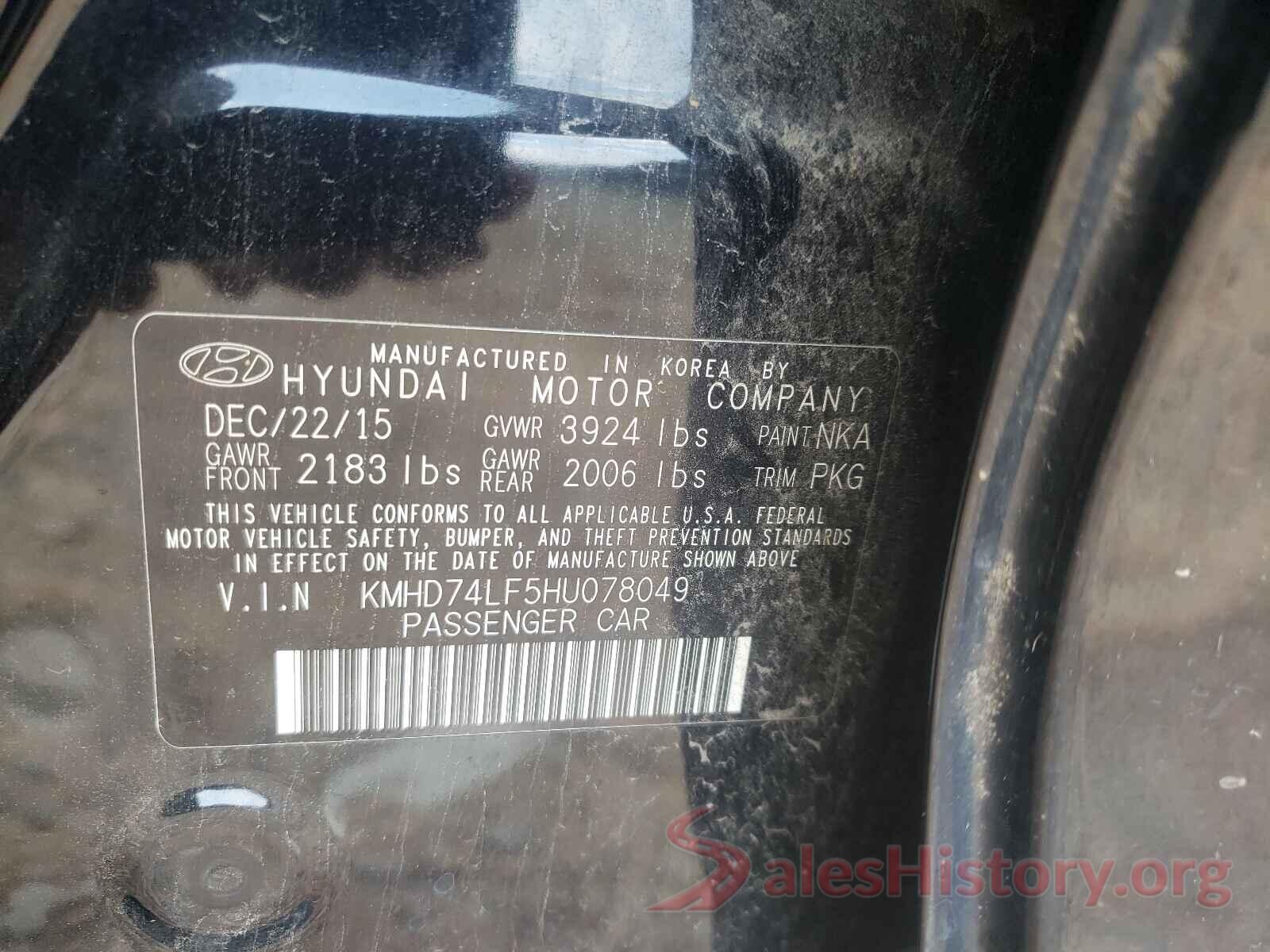 KMHD74LF5HU078049 2017 HYUNDAI ELANTRA