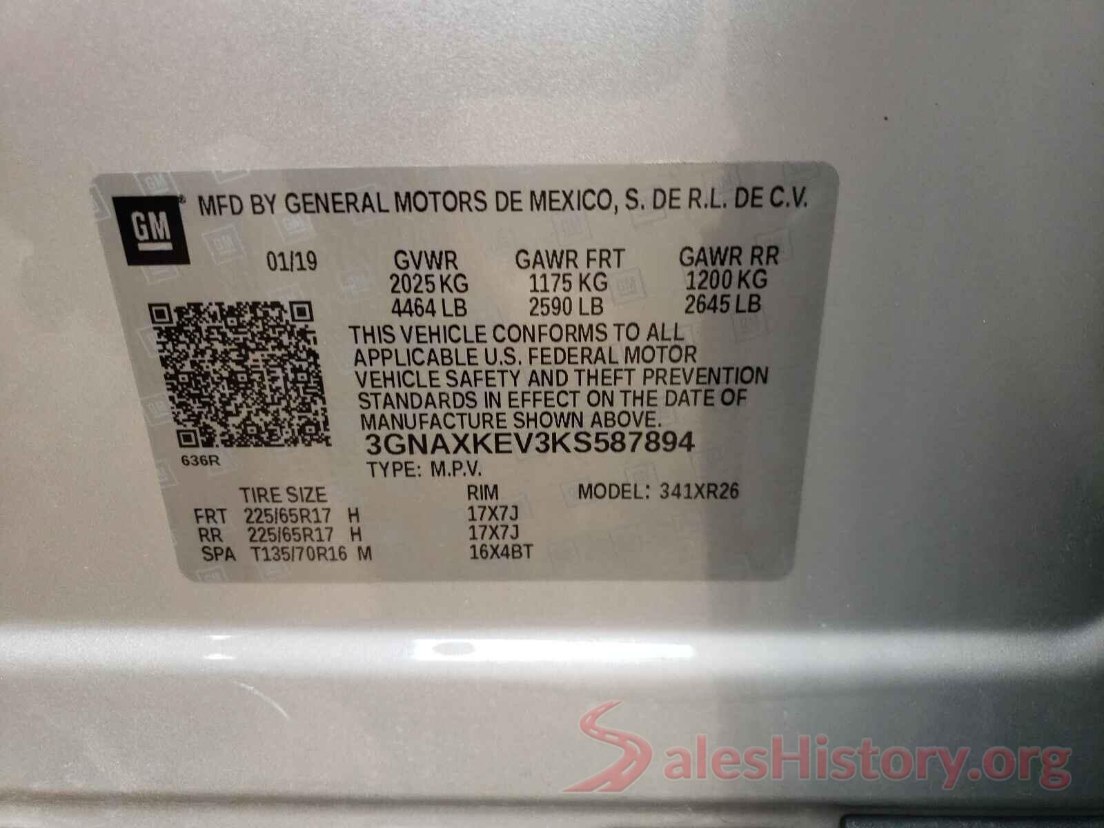 3GNAXKEV3KS587894 2019 CHEVROLET EQUINOX