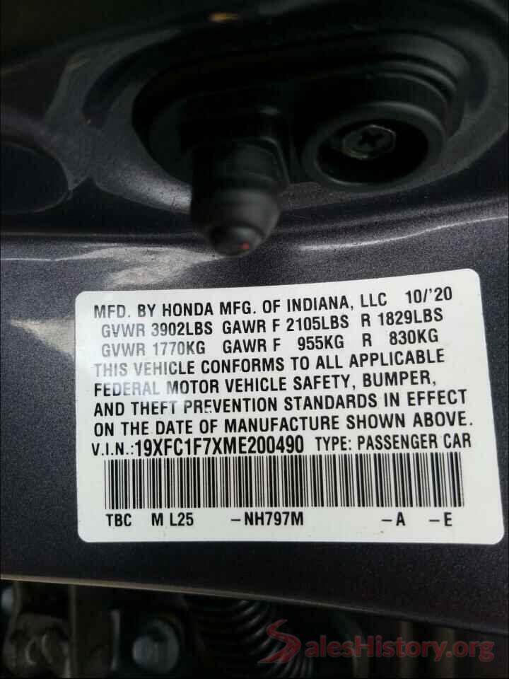 19XFC1F7XME200490 2021 HONDA CIVIC