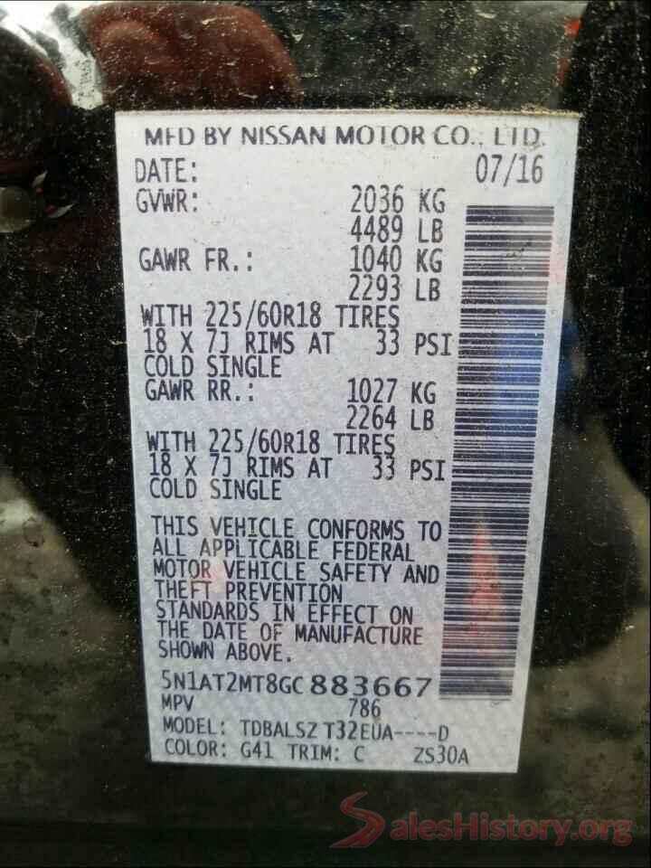 5N1AT2MT8GC883667 2016 NISSAN ROGUE