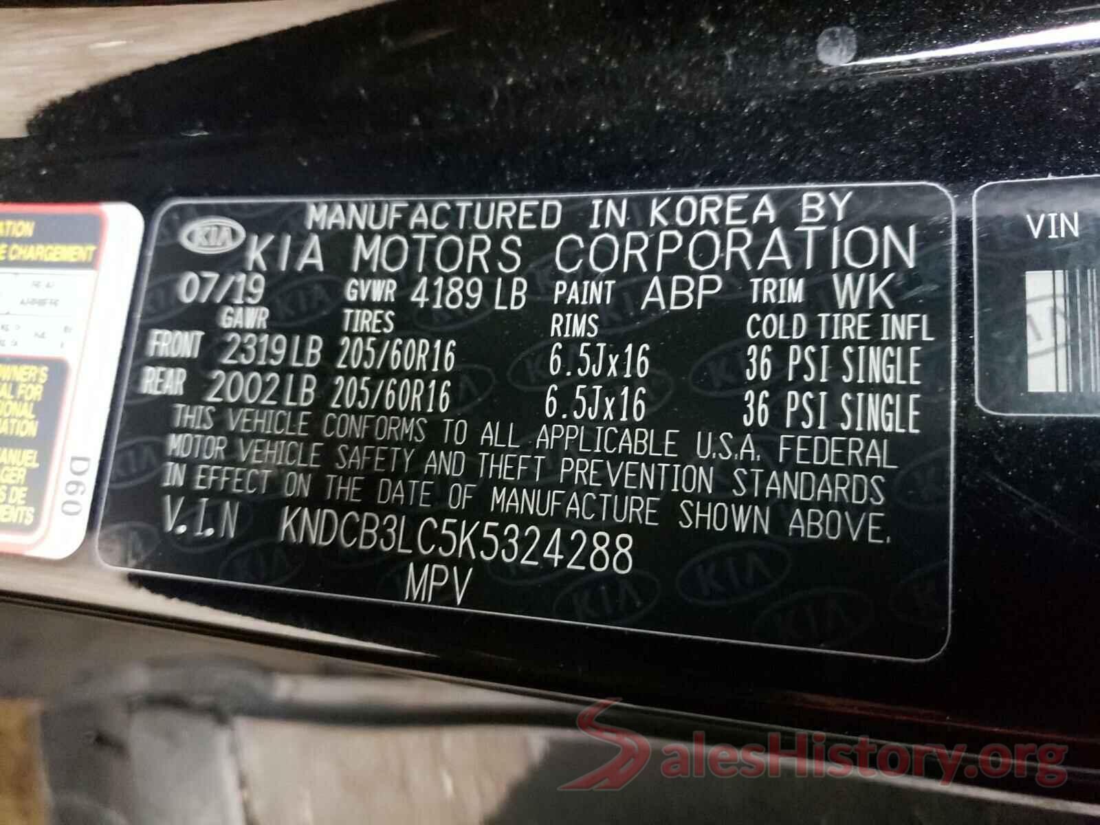 KNDCB3LC5K5324288 2019 KIA NIRO