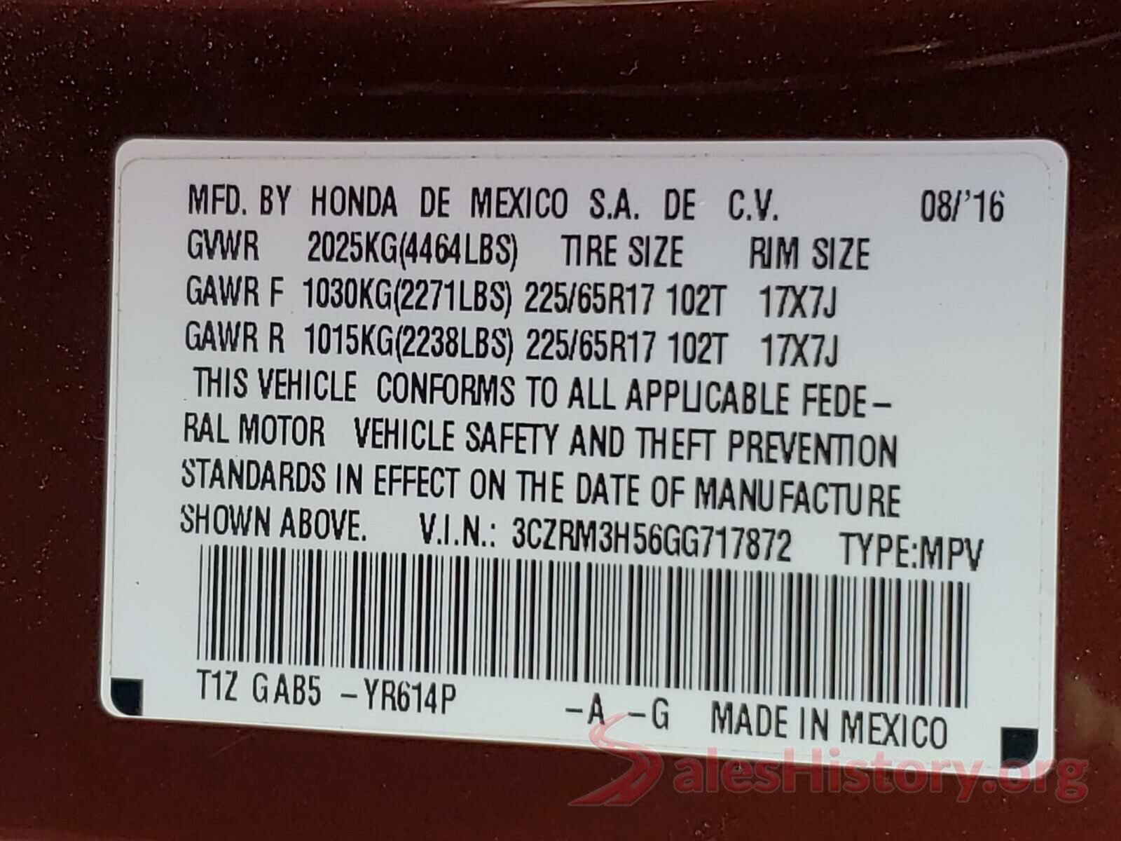 3CZRM3H56GG717872 2016 HONDA CRV