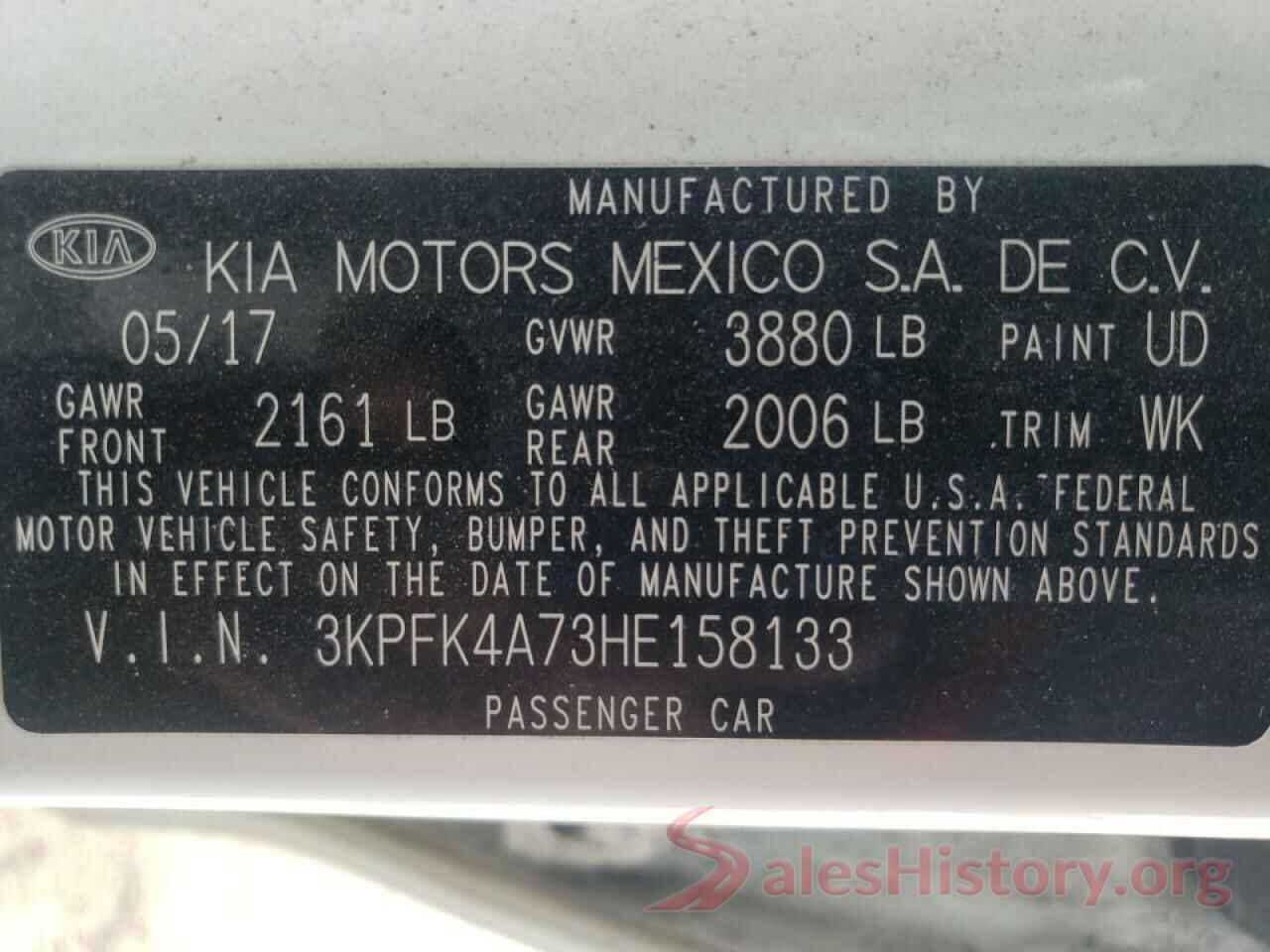 3KPFK4A73HE158133 2017 KIA FORTE