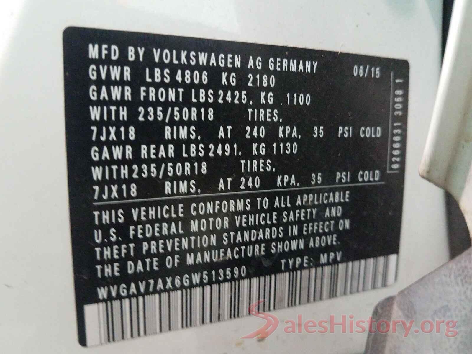 WVGAV7AX6GW513590 2016 VOLKSWAGEN TIGUAN