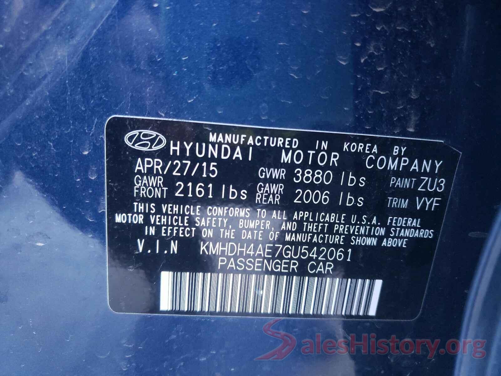 KMHDH4AE7GU542061 2016 HYUNDAI ELANTRA