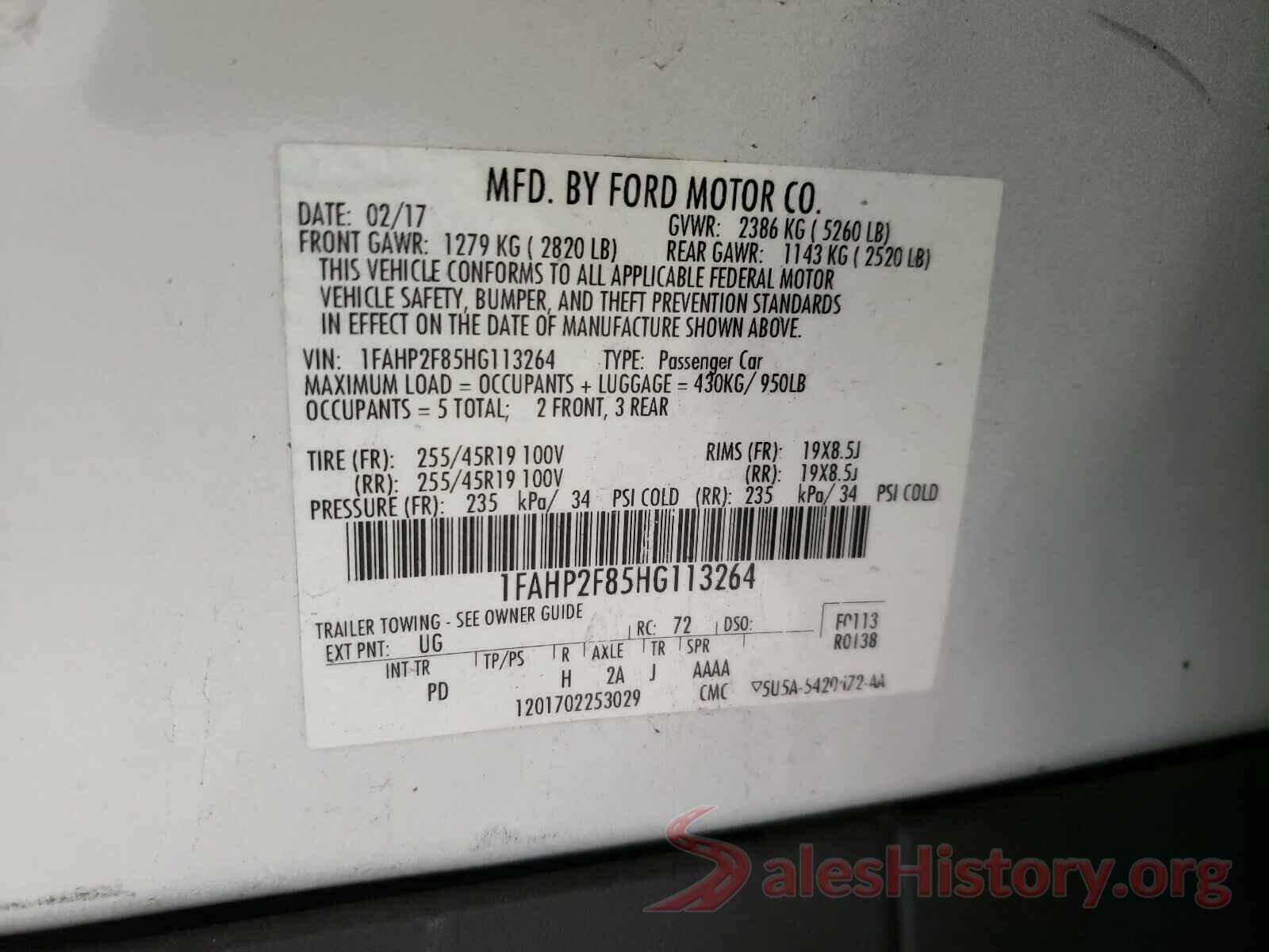 1FAHP2F85HG113264 2017 FORD TAURUS