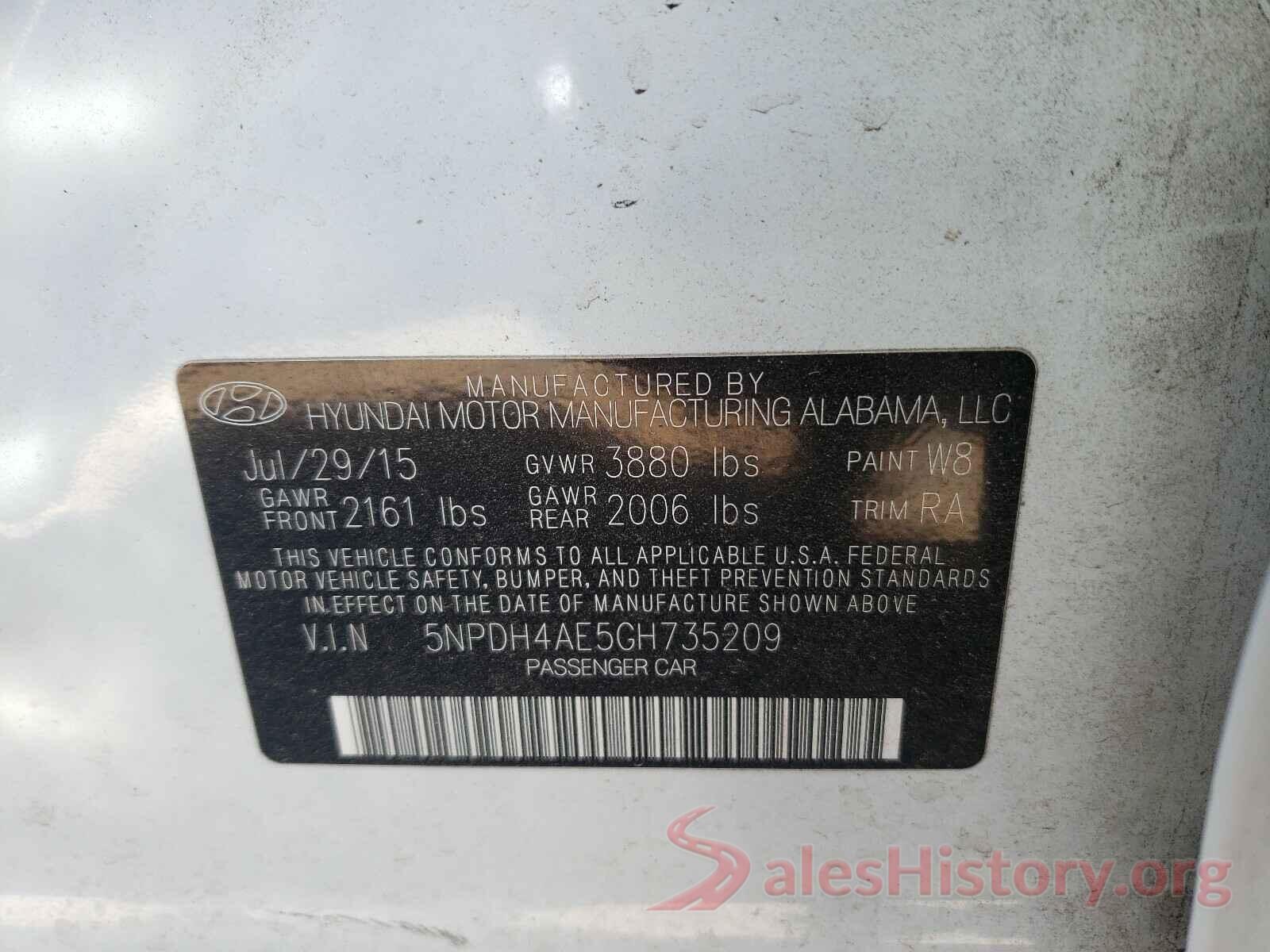 5NPDH4AE5GH735209 2016 HYUNDAI ELANTRA