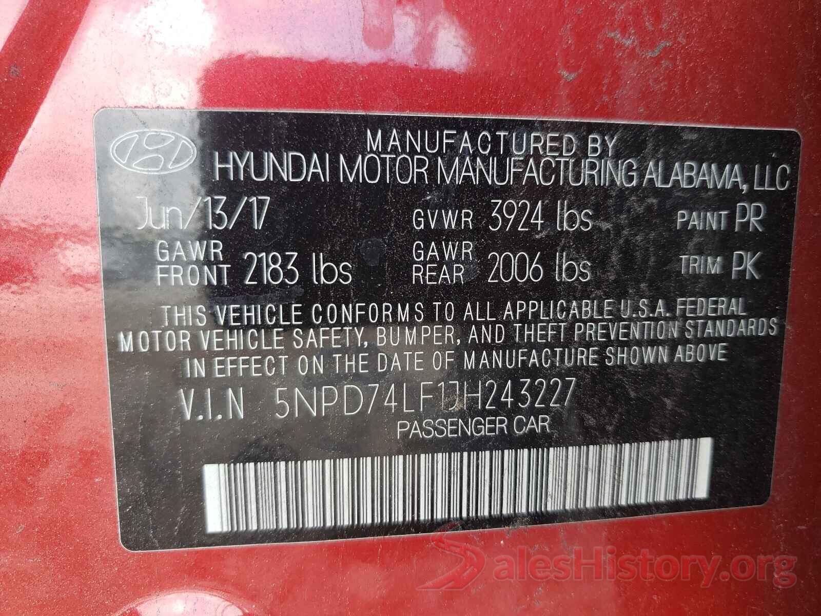 5NPD74LF1JH243227 2018 HYUNDAI ELANTRA