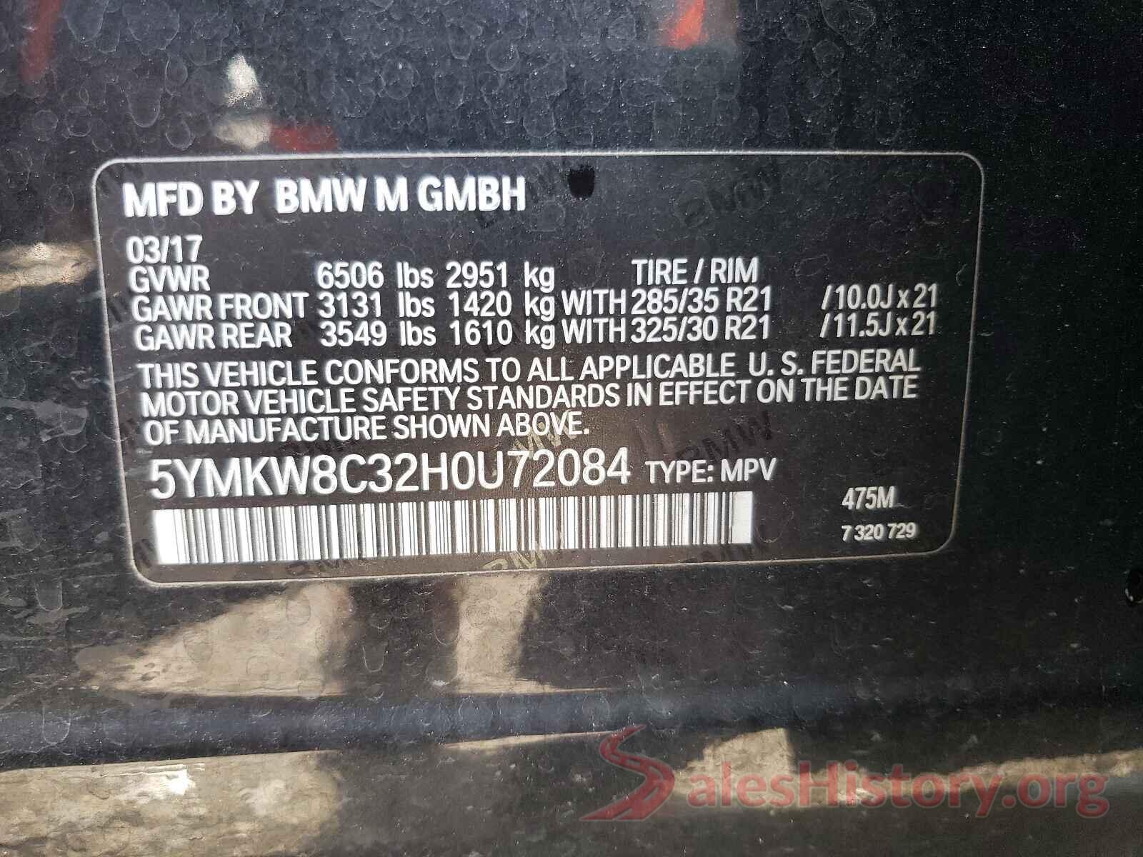 5YMKW8C32H0U72084 2017 BMW X6