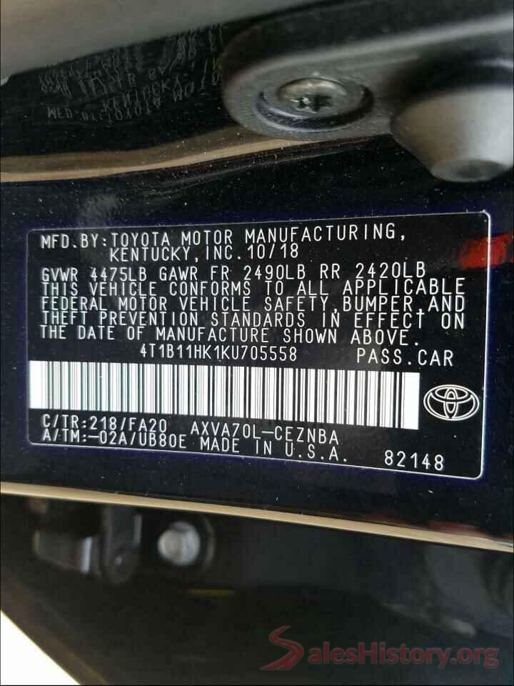 4T1B11HK1KU705558 2019 TOYOTA CAMRY