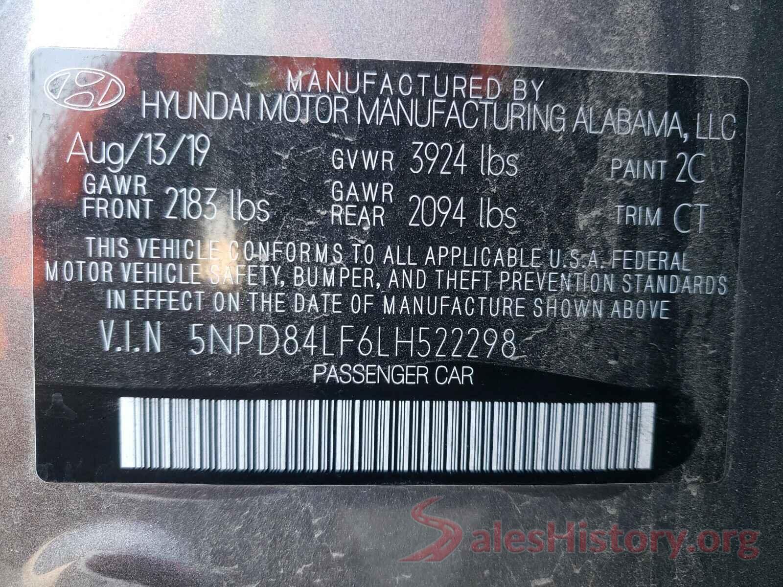 5NPD84LF6LH522298 2020 HYUNDAI ELANTRA