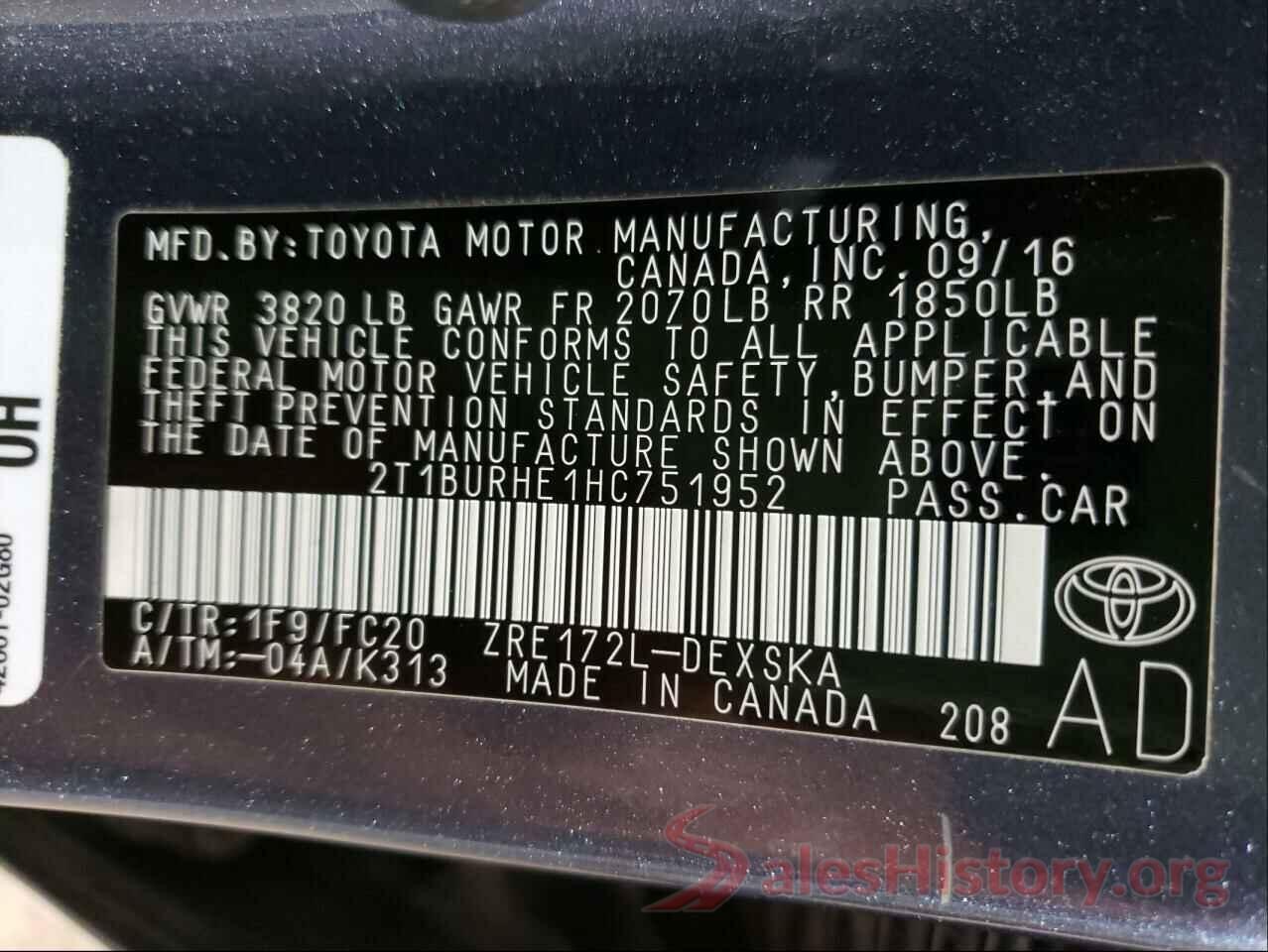 2T1BURHE1HC751952 2017 TOYOTA COROLLA