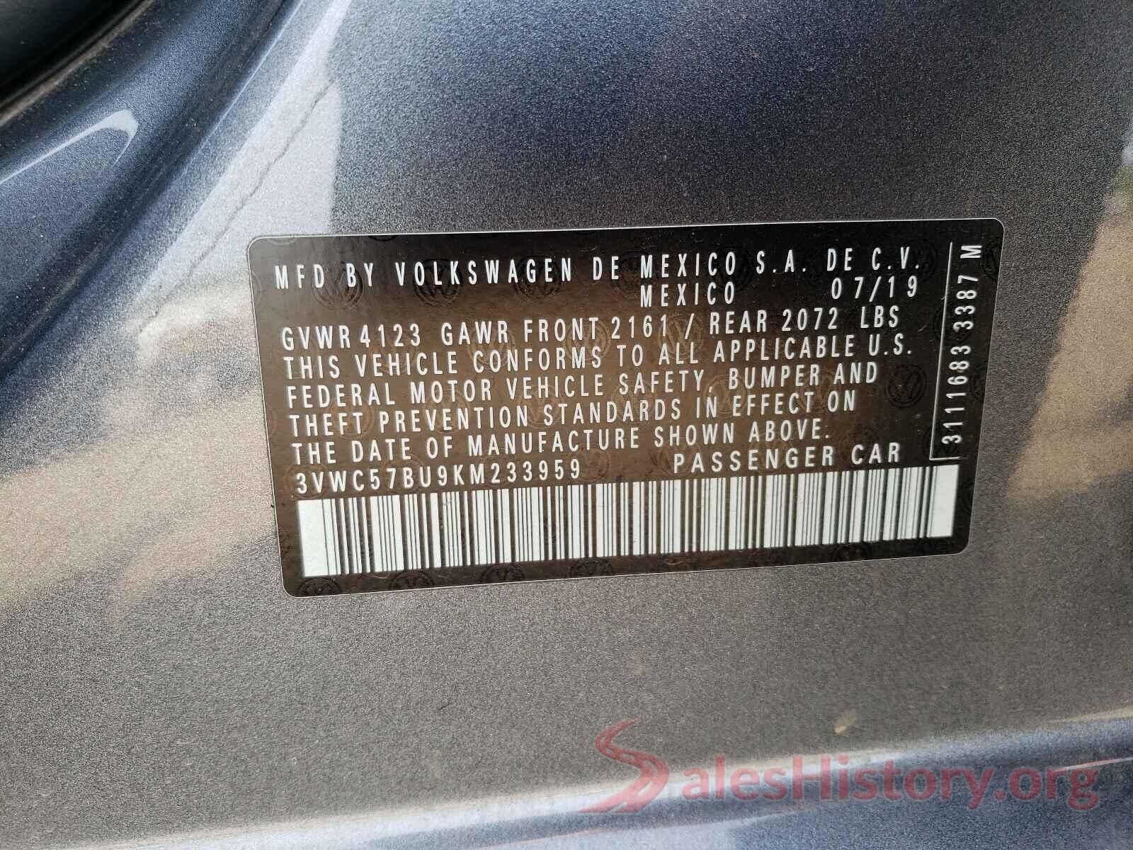 3VWC57BU9KM233959 2019 VOLKSWAGEN JETTA