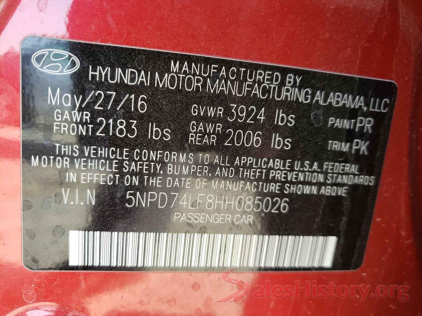 5NPD74LF8HH085026 2017 HYUNDAI ELANTRA