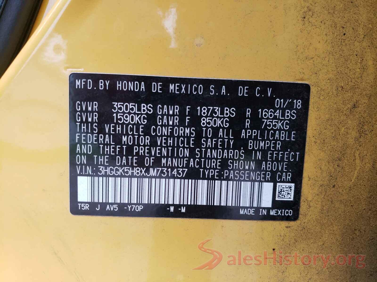 3HGGK5H8XJM731437 2018 HONDA FIT