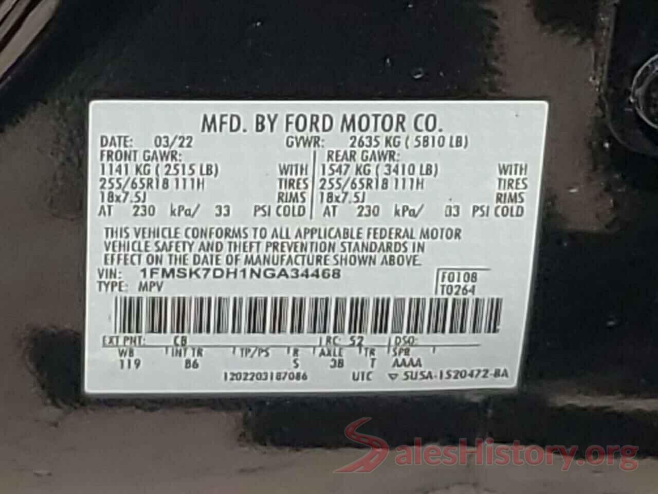 1FMSK7DH1NGA34468 2022 FORD EXPLORER