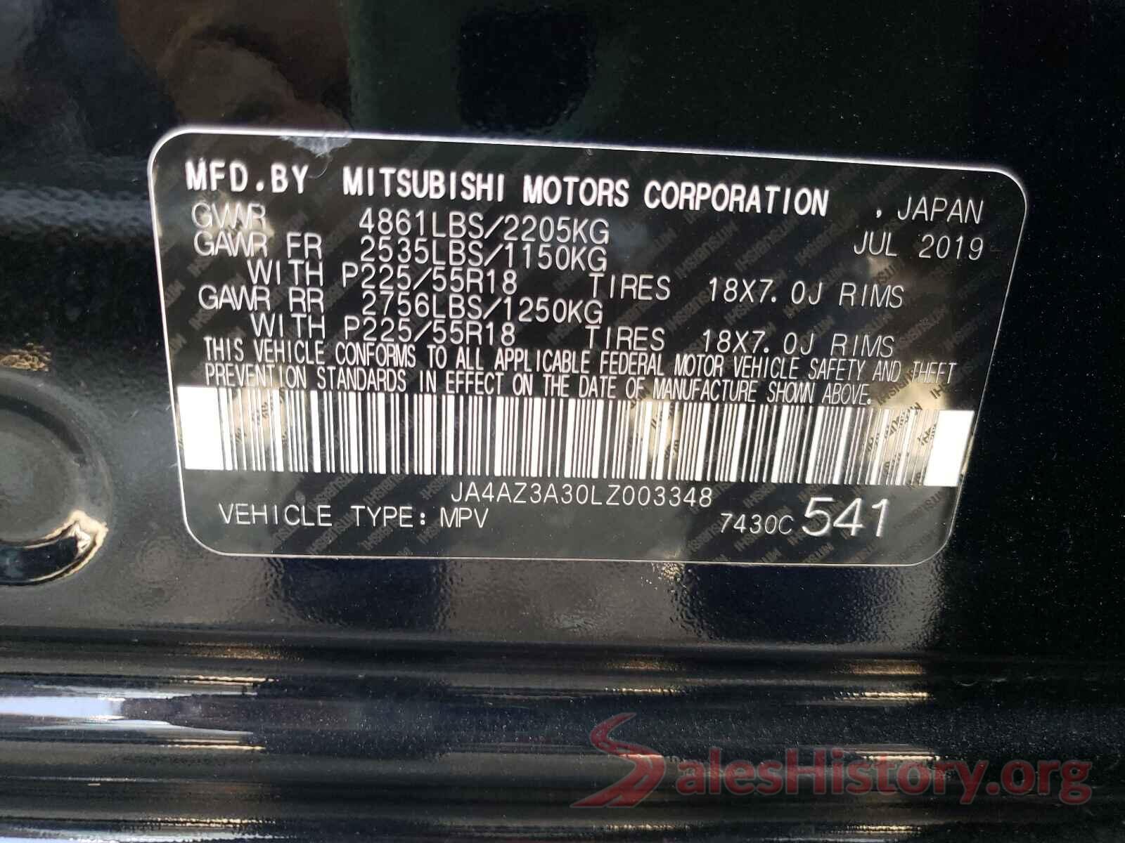 JA4AZ3A30LZ003348 2020 MITSUBISHI OUTLANDER