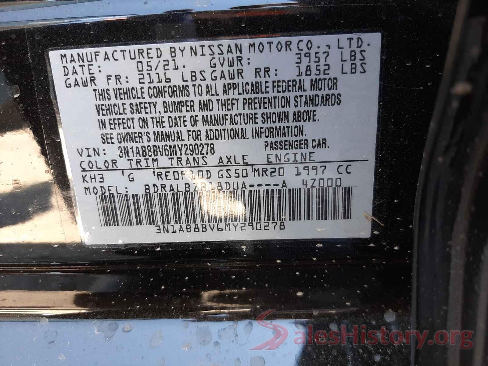 3N1AB8BV6MY290278 2021 NISSAN SENTRA