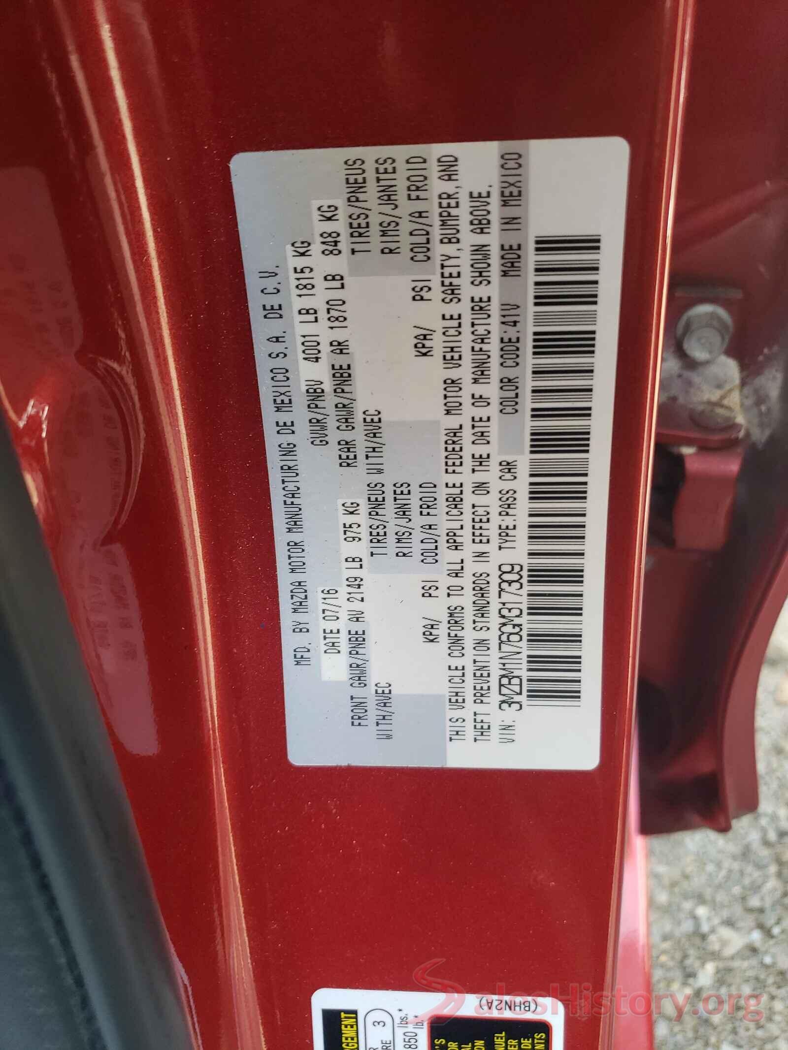 3MZBM1N76GM317309 2016 MAZDA 3